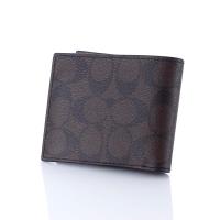 COACH C LOGO PVC 雙折男用皮夾(深咖啡色)