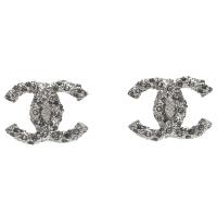 CHANEL 經典大雙C LOGO水鑽交互鑲嵌穿式耳環(銀)