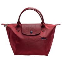 LONGCHAMP 經典Le Pliage Collection系列奔馬刺繡摺疊短把水餃手提包(小-石榴石紅)