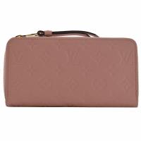 Louis Vuitton LV M64090 經典花紋全皮革壓紋拉鍊長夾.玫瑰粉 現貨