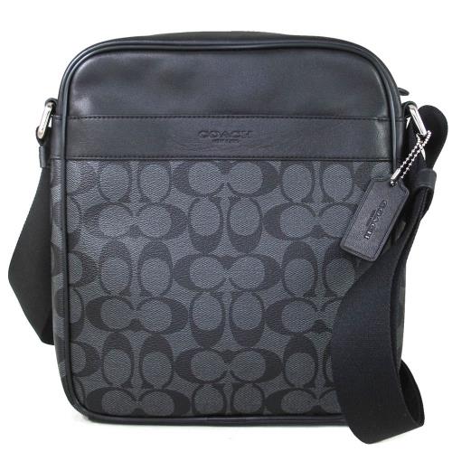 COACH 防潑水PVC LOGO直立式拉鍊飛行斜背包(炭黑色)