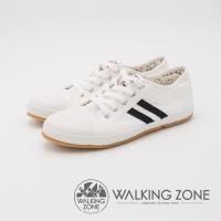 WALKING ZONE 防潑水帆布系列 側雙線帆布休閒鞋 女鞋-白(另有黑)