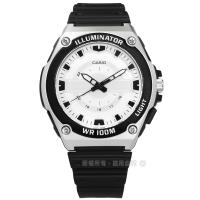 CASIO / MWC-100H-7A / 卡西歐 立體刻度 LED照明 日本機芯 防水100米 運動 橡膠手錶 白x黑 44mm