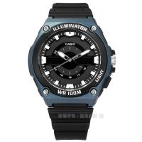 CASIO / MWC-100H-2A / 卡西歐 立體刻度 LED照明 日本機芯 防水100米 運動 橡膠手錶 黑x藍框 44mm