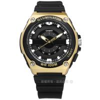 CASIO / MWC-100H-9A / 卡西歐 立體刻度 LED照明 日本機芯 防水100米 運動 橡膠手錶 黑x金框 44mm