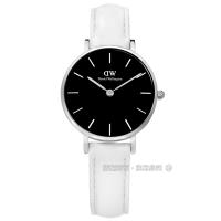 DW Daniel Wellington★贈玻璃膜 / DW00100286 / 礦石強化玻璃 真皮手錶 黑x白 28mm