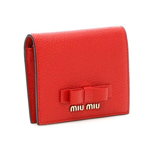 【MIUMIU】 蝴蝶結造型牛皮短夾 (5MV204-紅)