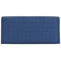 BOTTEGA VENETA 390878 經典編織羊皮對折長夾.海軍藍