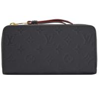 Louis Vuitton LV M62121 經典花紋全皮革壓紋拉鍊長夾.海軍藍/紅色 現貨