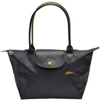 LONGCHAMP 經典Collection系列刺繡摺疊長提把水餃手提包(小-鐵灰色)