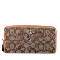 COACH 經典緹花LOGO閃亮小櫻桃ㄇ型拉鍊長夾(卡其咖啡色)