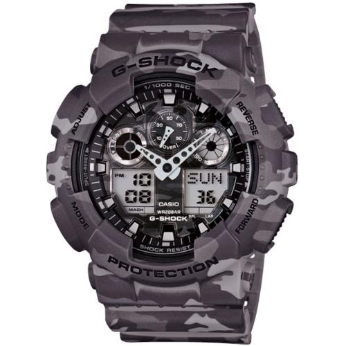 G-SHOCK 街頭時尚迷彩圖樣腕錶-迷彩灰(GA-100CM-8A)