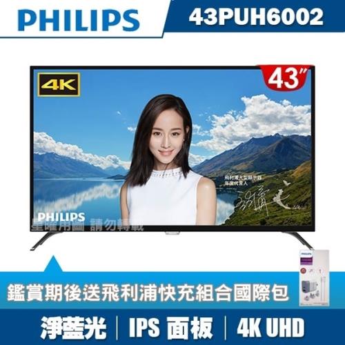 ★送2好禮★PHILIPS飛利浦 43吋4K UHD連網液晶顯示器+視訊盒43PUH6002