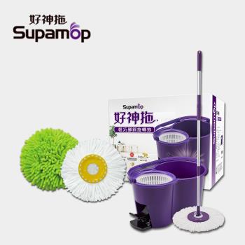 好神拖輕巧腳踩拖把組(2布)+好神拖專用抗油汙布盤*1+好神拖專用除毛塵布盤*1