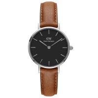 DW Daniel Wellington 經典皇家杜倫淺棕色皮帶石英腕錶-銀框/28mm(DW00100234)