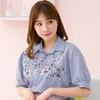 唯美刺繡小花全開釦短袖襯衫上衣(共二色)lingling