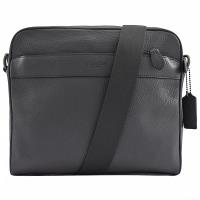 COACH 經典LOGO素面荔枝牛皮織帶斜背包(深藍)