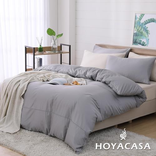 HOYACASA時尚覺旅 加大300織長纖細棉被套床包四件組-沉穩灰米