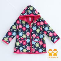 LOVEDO-艾唯多童裝 繽紛花朵 連帽防水風衣外套(深藍) GY02