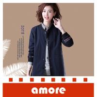 Amore 大碼女裝簡約休閒中長款印花棒球領外套