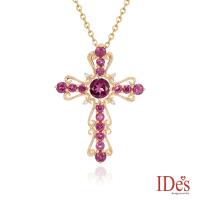 IDes design 歐美設計彩寶系列石榴石十字架項鍊/玫瑰金色