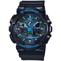 CASIO G-SHOCK 街頭時尚金屬風格腕錶-黑X藍(GA-100CB-1A)