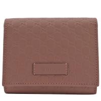 GUCCI 510317 小雙G LOGO皮革三折零錢中短夾.裸粉