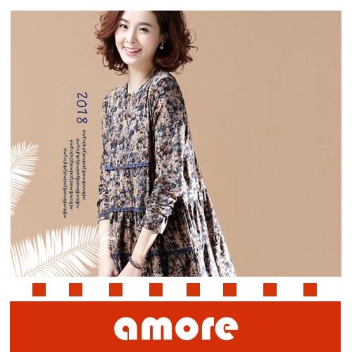 Amore 2018秋季新款印花中長款娃娃衫