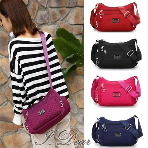 【I.Dear】日韓輕便媽媽外出防水牛津菱格側肩包斜背包(5色)現貨