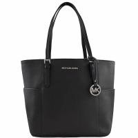 MICHAEL KORS JET SET TRAVEL皮革雙口袋托特包.黑