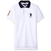 US Polo 2018男時尚大馬球白色合身彈性短袖POLO