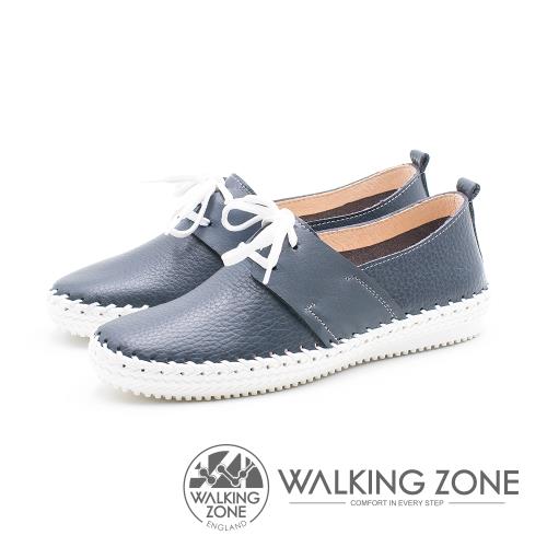 WALKING ZONE 簡約舒適 皮革綁帶百搭便鞋 女鞋-藍(另有白)