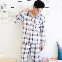 【PINK LADY】型男棉柔長袖成套睡衣 簡約格子221-24 (咖)