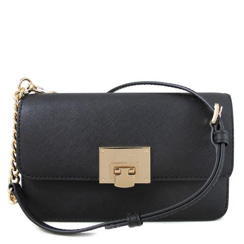 MICHAEL KORS TINA 金字LOGO防刮皮革翻蓋+長夾兩用包(黑色)