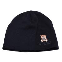 MOSCHINO 經典品牌字母泰迪熊刺繡圖案針織毛帽(黑色)
