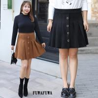 FUWAFUWA- -加大尺碼高腰麂皮百褶裙