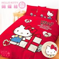 享夢城堡 雙人床包兩用被套四件組-HELLO KITTY 蝴蝶結-米.紅