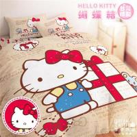 享夢城堡 雙人床包涼被四件組-HELLO KITTY 蝴蝶結-米.紅