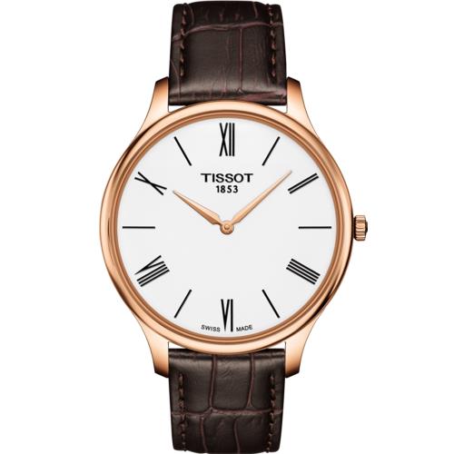 TISSOT天梭 T-Tradition 超薄設計石英錶(白x咖啡/39mm) T0634093601800