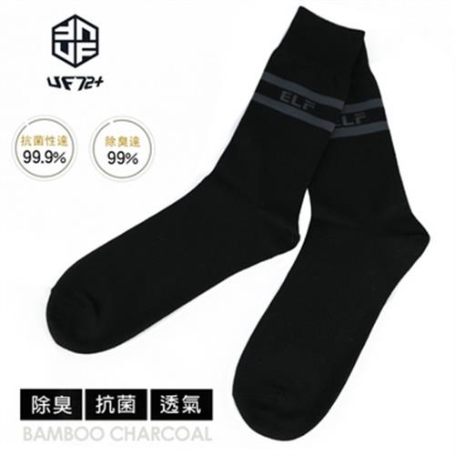 [UF72] elf除臭竹炭橫紋logo中統休閒襪UF5022-黑色24-26(五雙入)