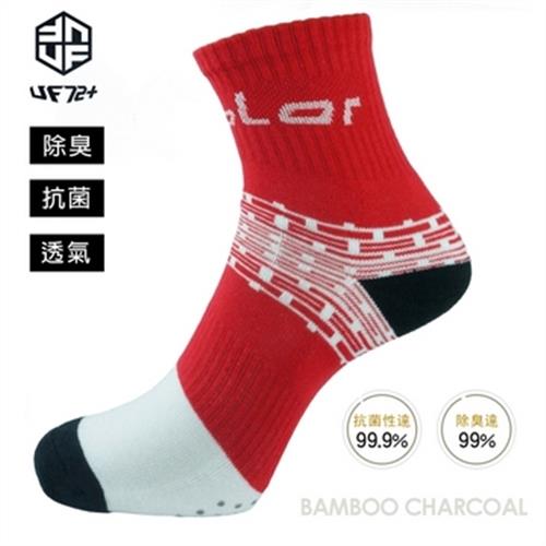[UF72] elf除臭竹炭止滑輕壓氣墊運動襪 UF5715-紅色24-28(五雙入)