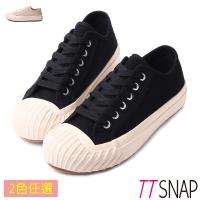 TTSNAP鬆糕鞋-帆布綁帶厚底增高平底鞋 黑/米