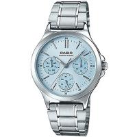 CASIO 優雅時尚三眼全月曆女錶-水藍(LTP-V300D-2A)