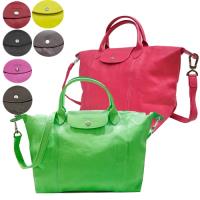 LONGCHAMP 小羊皮短把摺疊包(中/附背帶)_8色