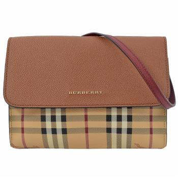 BURBERRY 40605301 Haymarket 戰馬格紋斜背包.咖邊