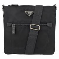 PRADA 1BH716 三角LOGO尼龍帆布皮飾邊斜背扁包.黑