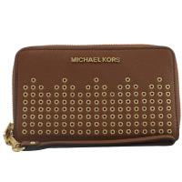 MICHAEL KORS HAYES 金字鉚釘手提式拉鍊中長夾.咖