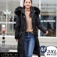 LANNI 藍尼-修身大毛領羽絨棉長版外套
