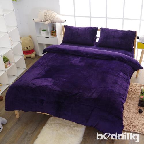 BEDDING-單色無鋪棉法蘭絨加大雙人床包四件組-魅力紫