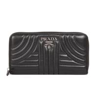 PRADA Diagramme 绗縫羊皮銀字LOGO全皮革拉鍊長夾(黑)